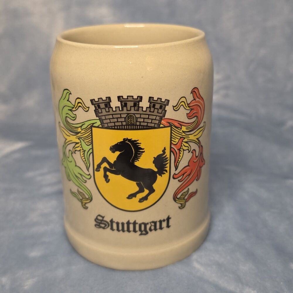 Vintage Gerz Stuttgart Coat of Arms 0.5L Stoneware Beer Mug Stein West Germany